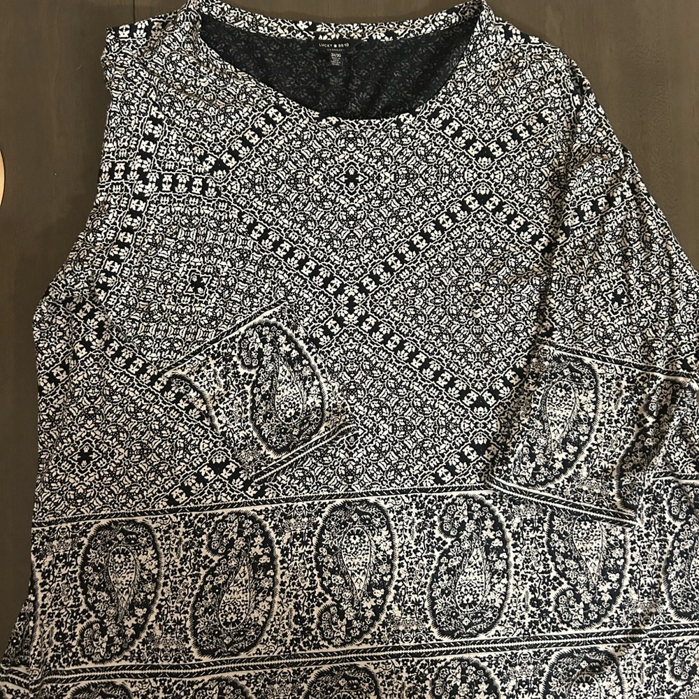 Lucky Brand Black and White Paisley Patterned 3/4 Sleeve Blouse